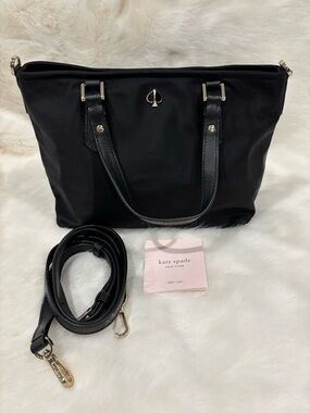 kate spade Black Nylon Tote with Gold Spade Accent